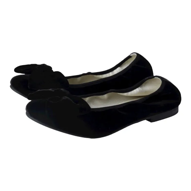 1466 - Black Velvet Flats for Girl by London Kids