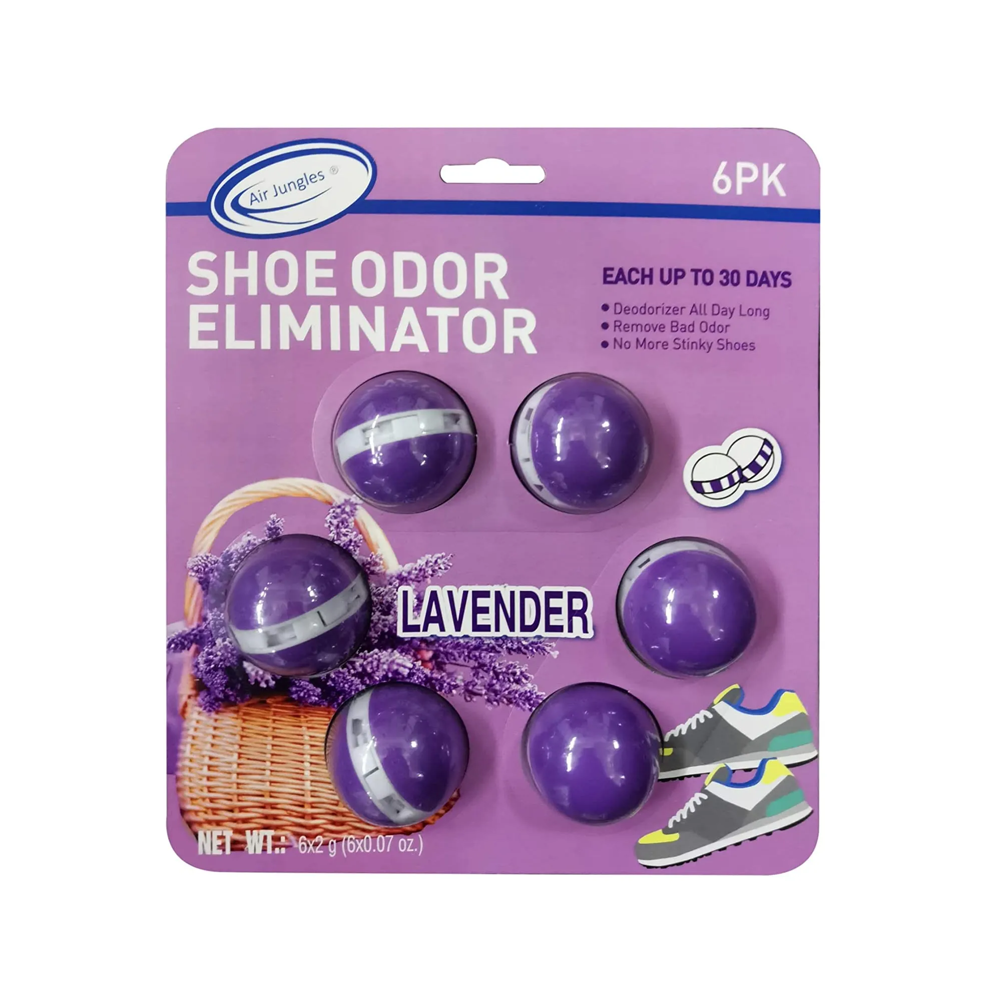 Air Jungles Odor Deodorizer Balls for Shoes Gym Bags Drawers and Locker Lavender Natural Tea