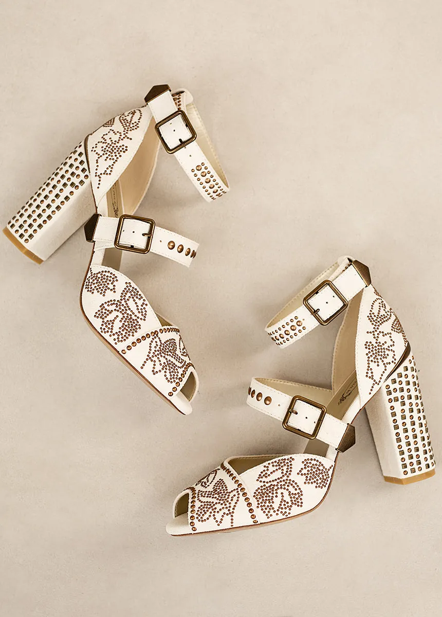 Aquaria Leather Studded Heel in Lily