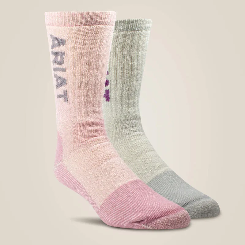 ARIAT Midweight Merino Wool Blend Steel Toe Work Sock 2 Pair Multi Color Pack