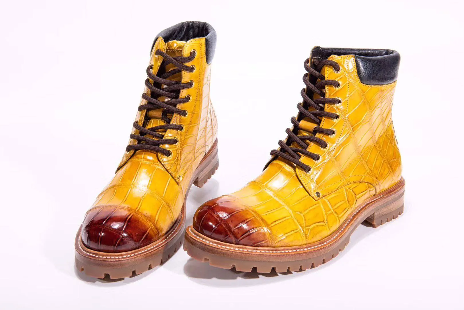 Crocodile Shoes Mens Boots Genuine Crocodile Skin Leather High-top Lace Up  Anti-Slip Boot