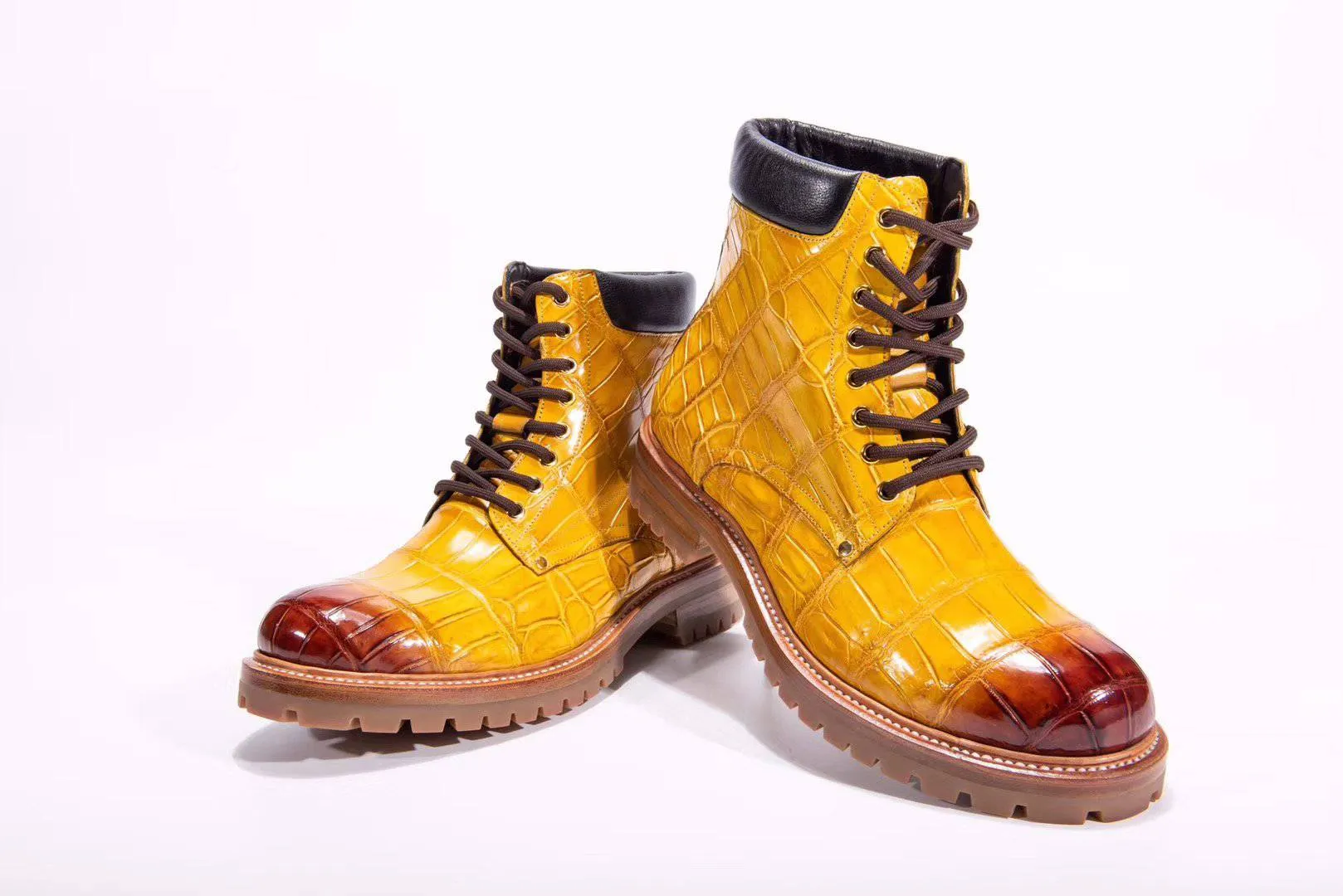 Crocodile Shoes Mens Boots Genuine Crocodile Skin Leather High-top Lace Up  Anti-Slip Boot
