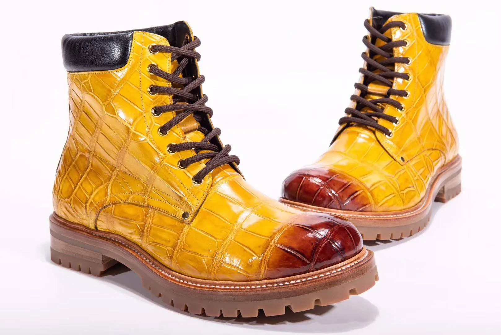 Crocodile Shoes Mens Boots Genuine Crocodile Skin Leather High-top Lace Up  Anti-Slip Boot