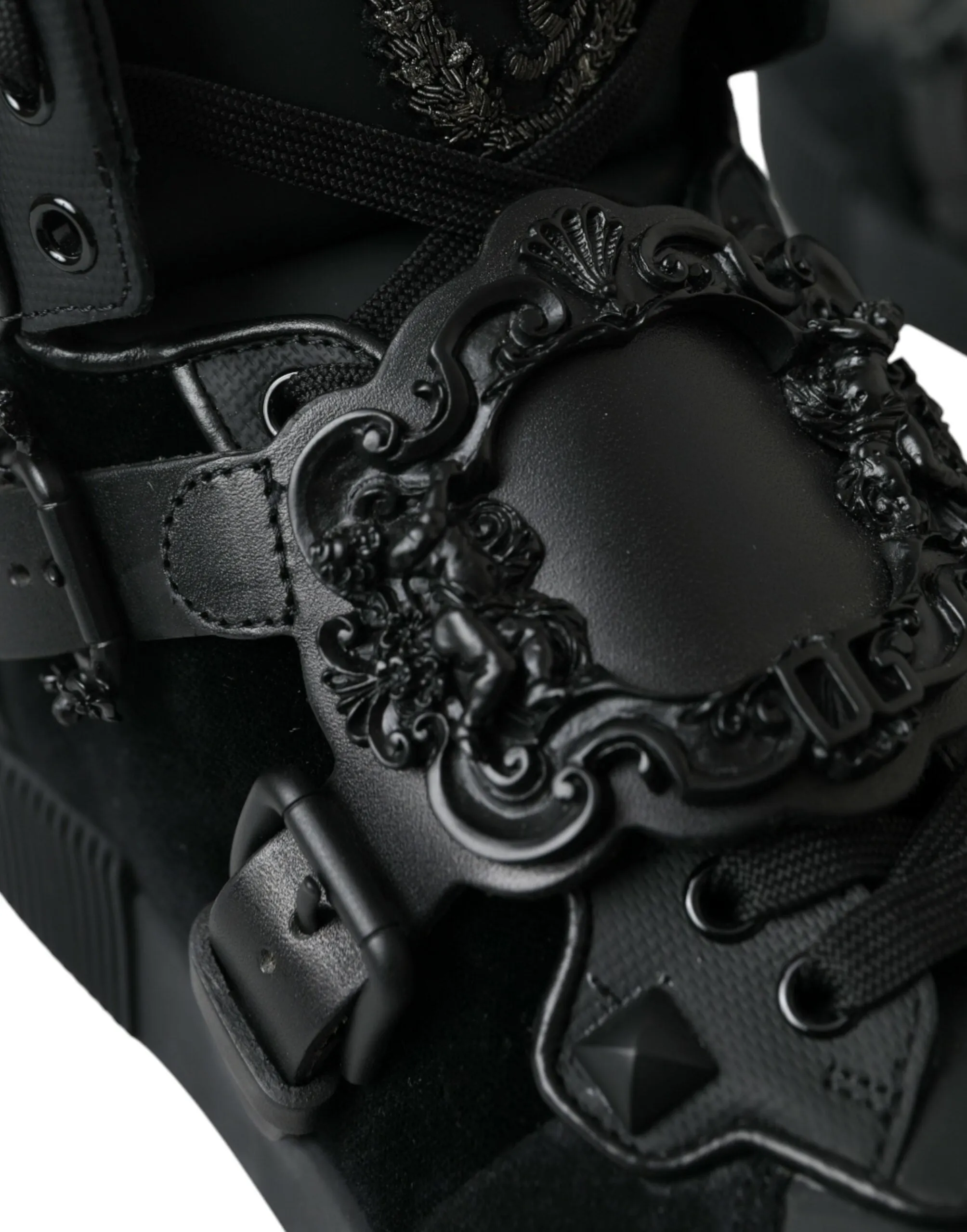Dolce & Gabbana Black Logo Leather Miami High Top Sneakers Shoes