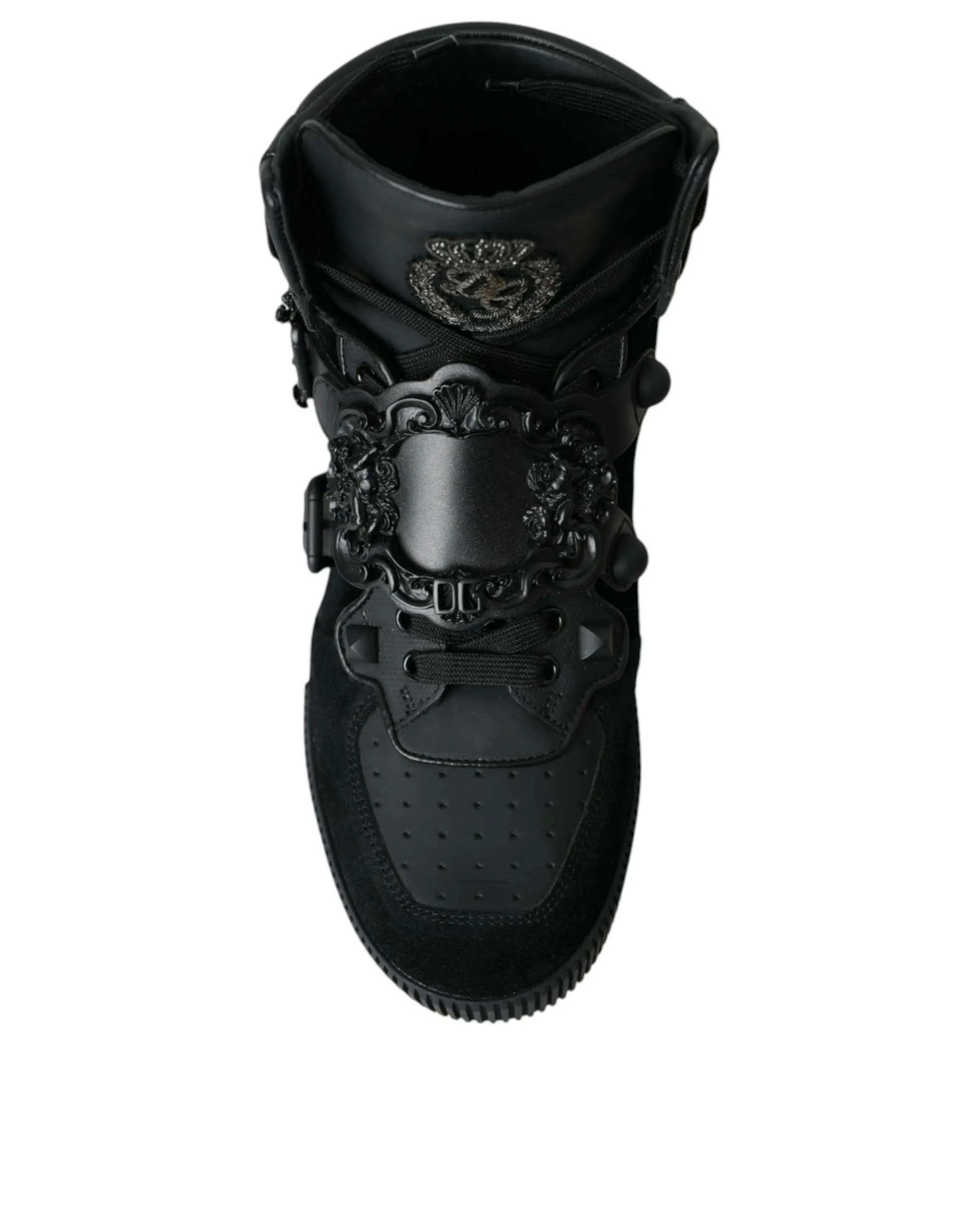 Dolce & Gabbana Black Logo Leather Miami High Top Sneakers Shoes