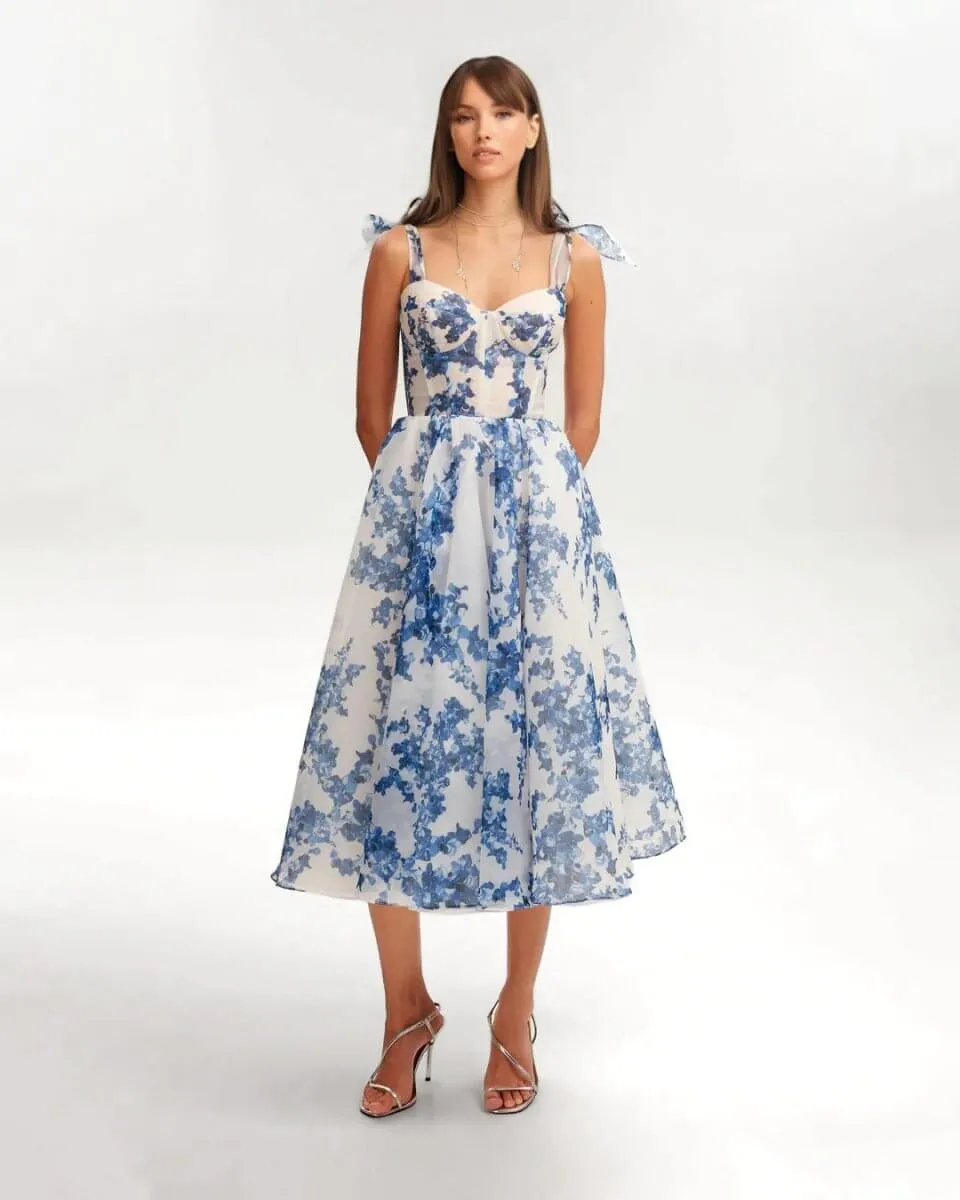 Elegant Blue Midi Women's Dress