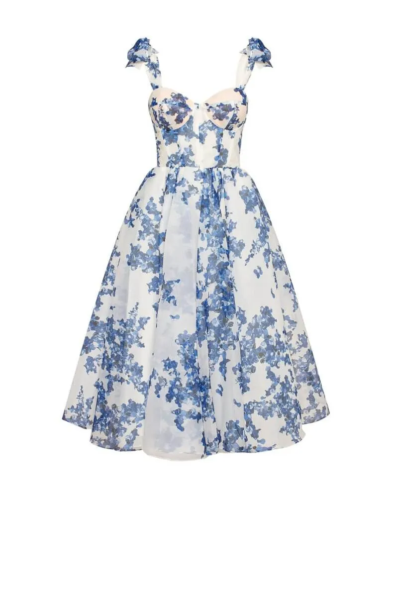 Elegant Blue Midi Women's Dress