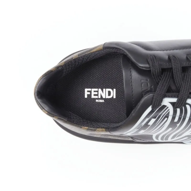FENDI Amor Roma black leather print Zucca FF monogram heel sneakers UK8 EU42