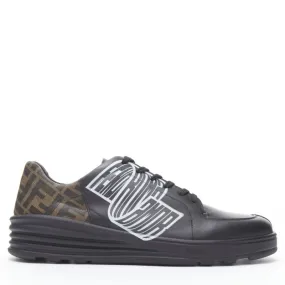 FENDI Amor Roma black leather print Zucca FF monogram heel sneakers UK8 EU42