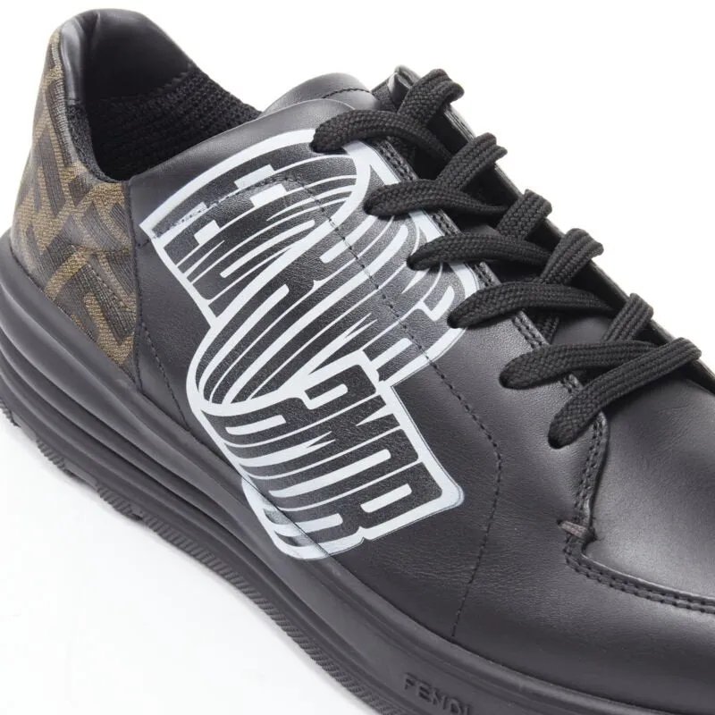FENDI Amor Roma black leather print Zucca FF monogram heel sneakers UK8 EU42