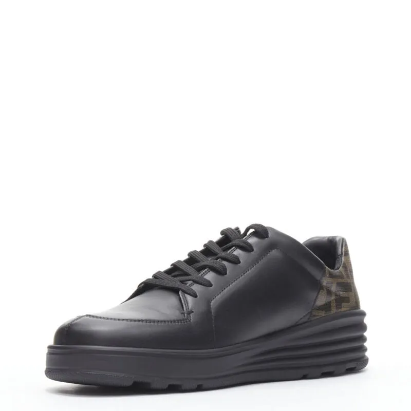 FENDI Amor Roma black leather print Zucca FF monogram heel sneakers UK8 EU42