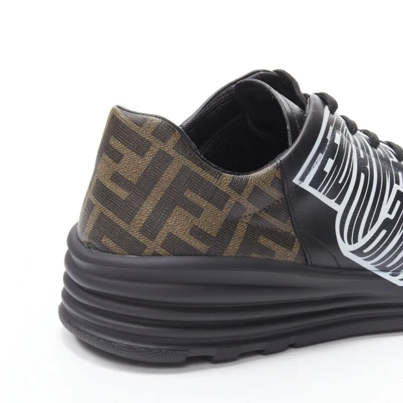 FENDI Amor Roma black leather print Zucca FF monogram heel sneakers UK8 EU42