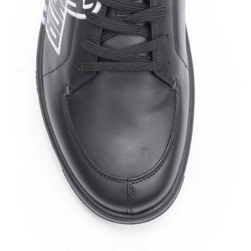 FENDI Amor Roma black leather print Zucca FF monogram heel sneakers UK8 EU42