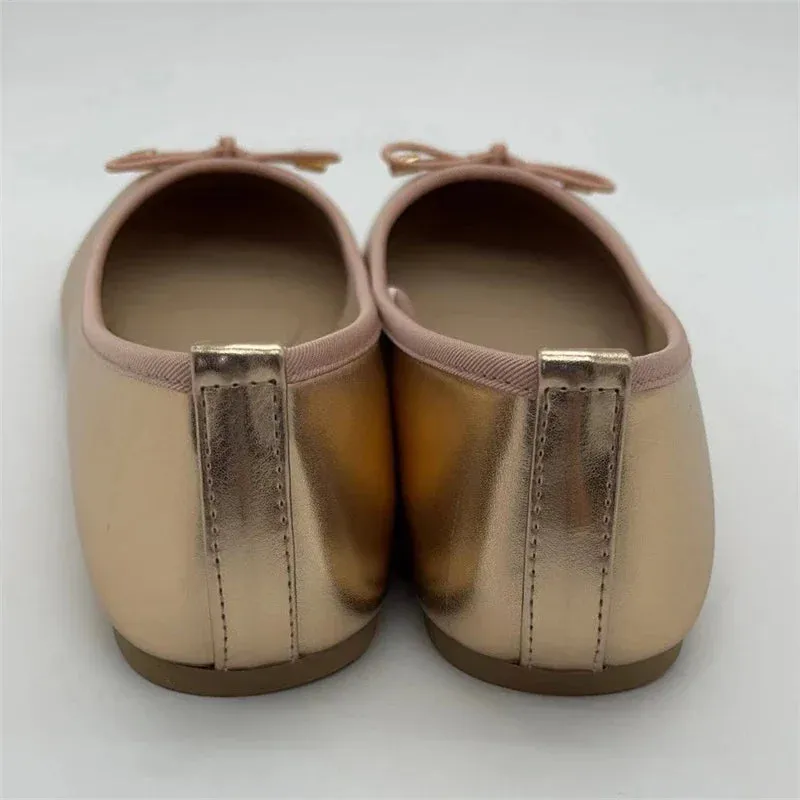 Gold Silver Elegant Bowknot Round Toe Flat shoes