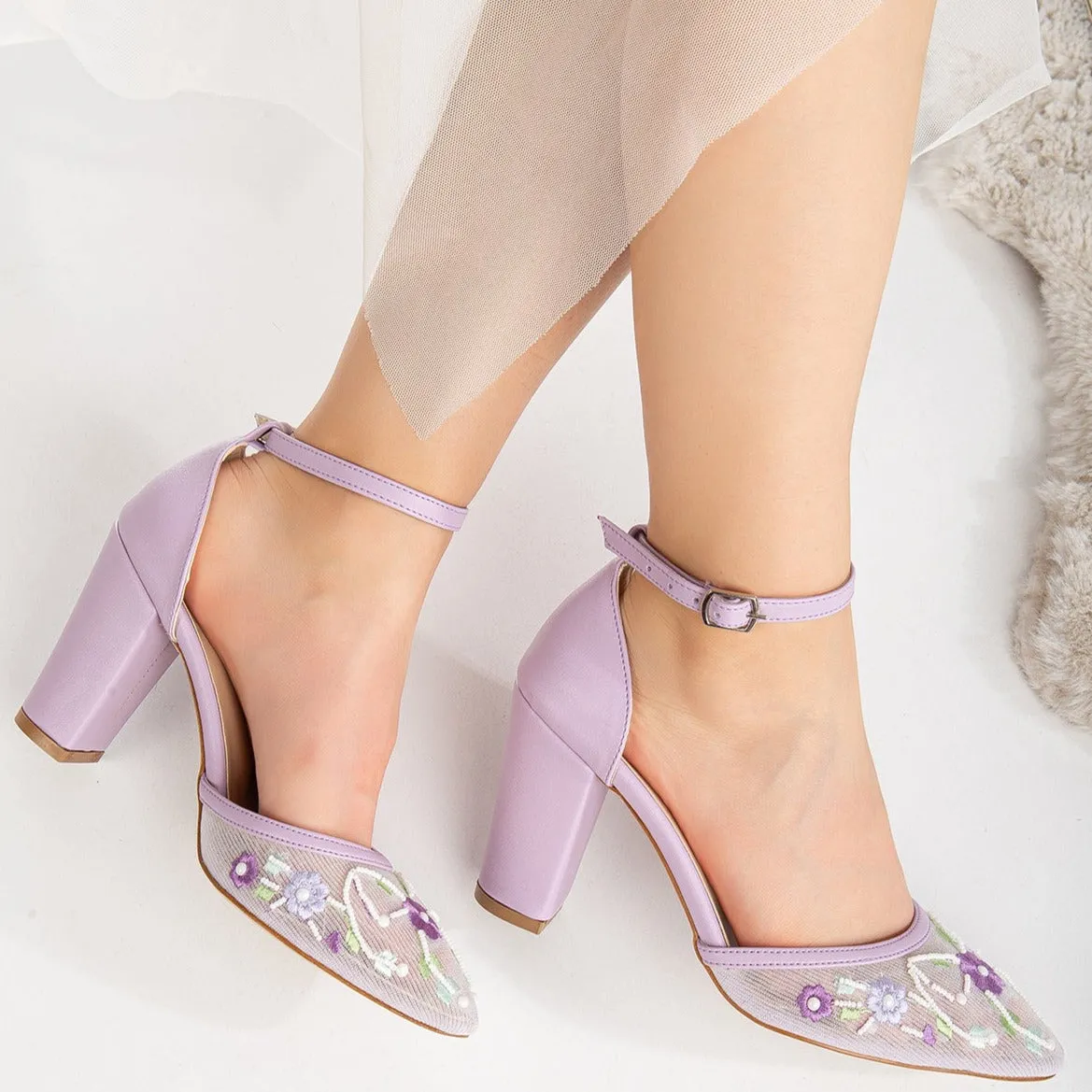 Lorraine - Lavender Floral Lace Wedding Shoes