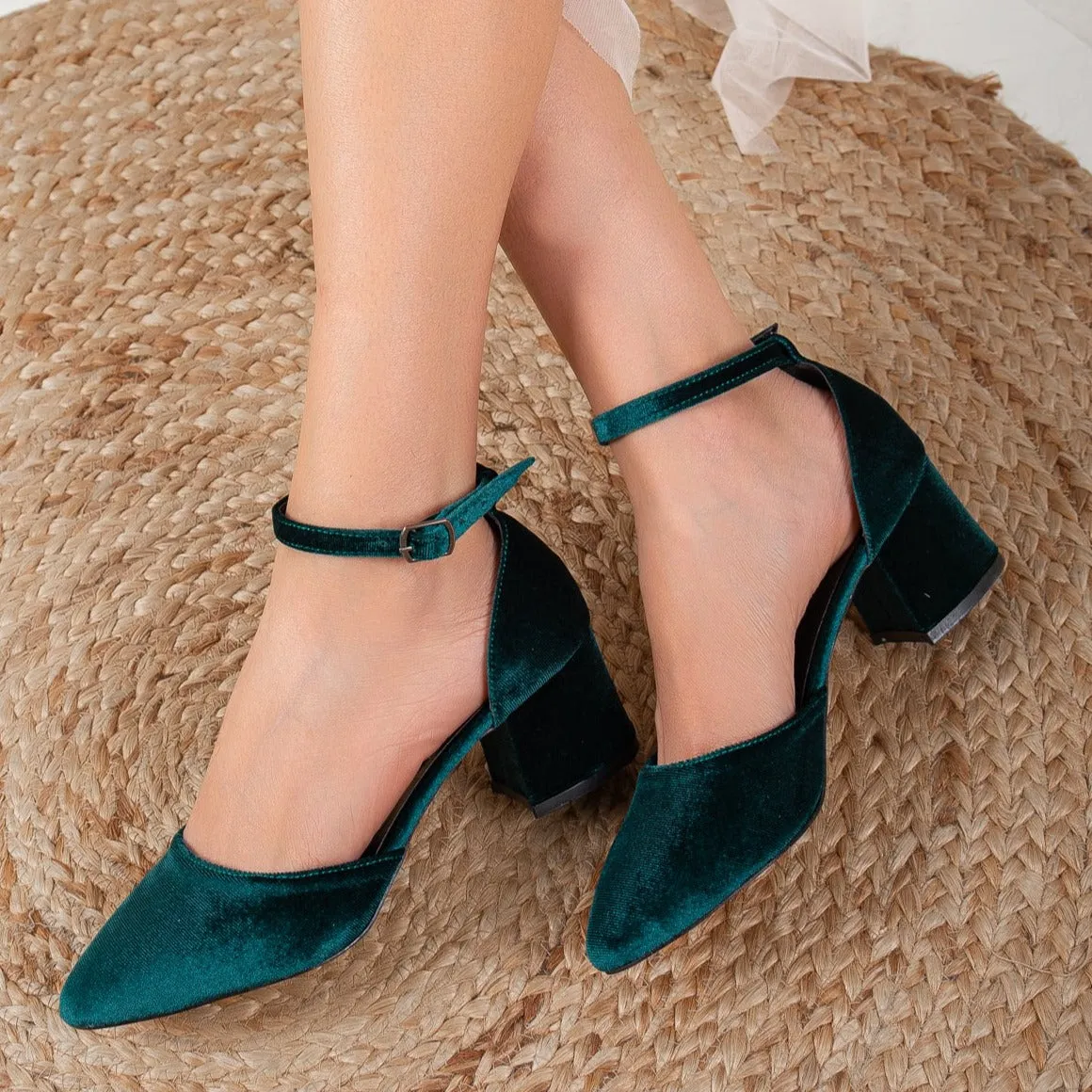 Marcelle - Emerald Green Velvet Pumps