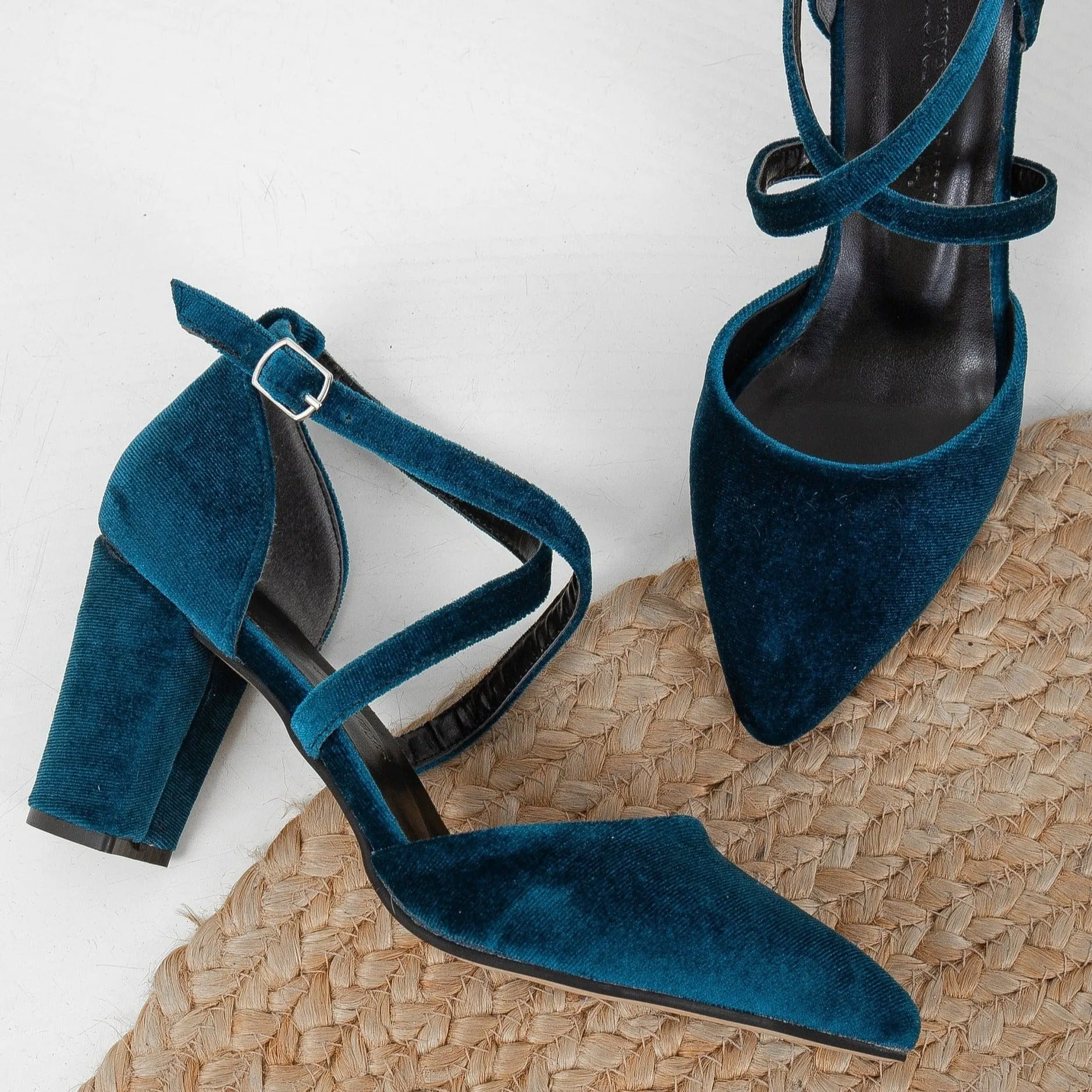 Sina - Teal Blue Velvet Heels