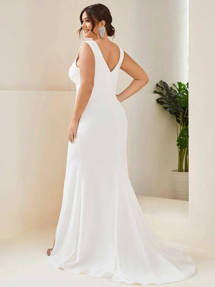 Taya | Plus Size Deep V-Neck Sleeveless High Slid Simple Wedding Dress
