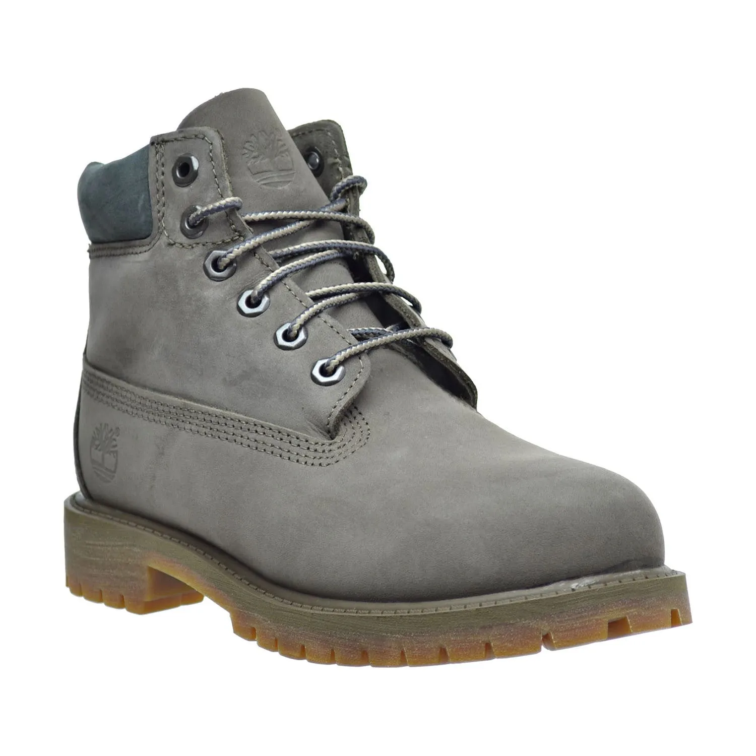 Timberland 6 Inch Premium Waterproof  Little Kid's Boots Dark Grey Nubuck/Brown