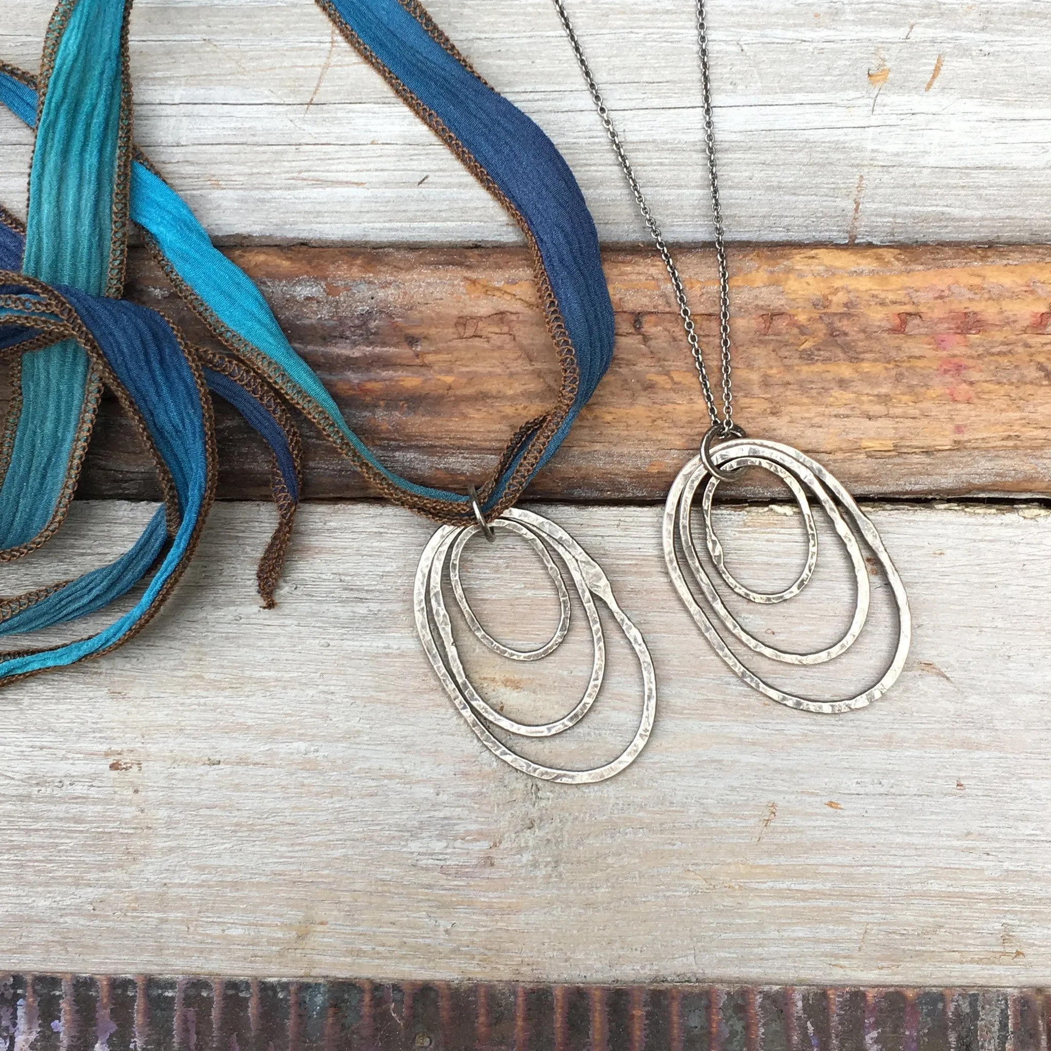 Triple Riverstone Necklace ~ Oxidized