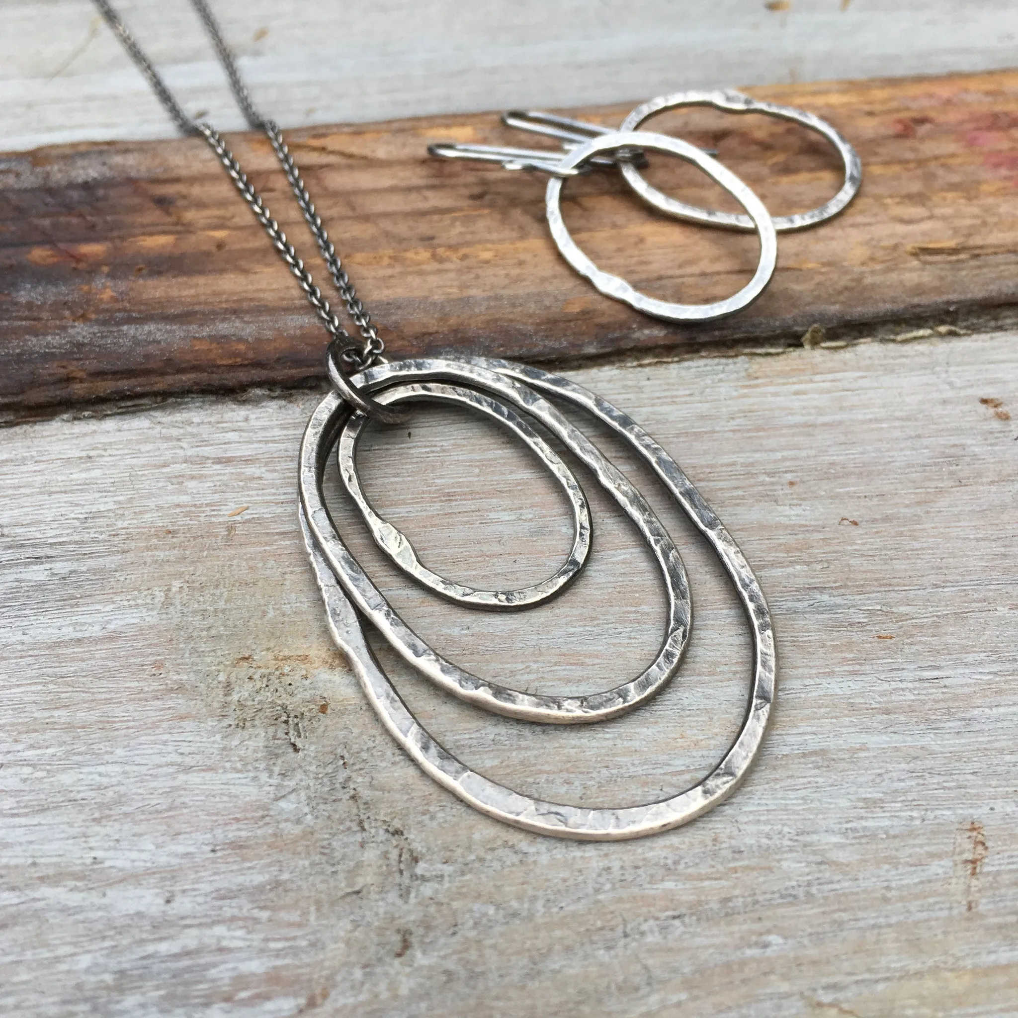 Triple Riverstone Necklace ~ Oxidized