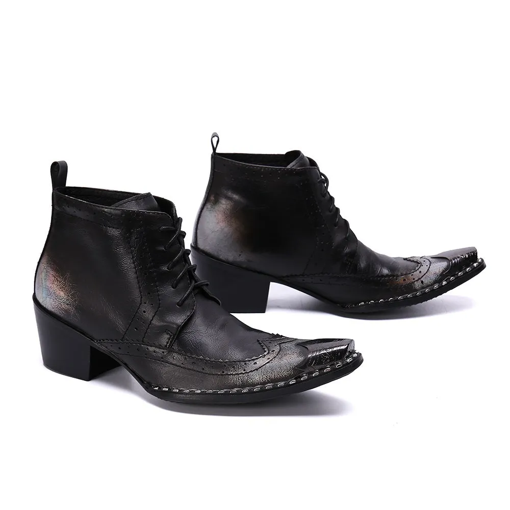 Two Tones Metal Toe High Heel Ankle Boots