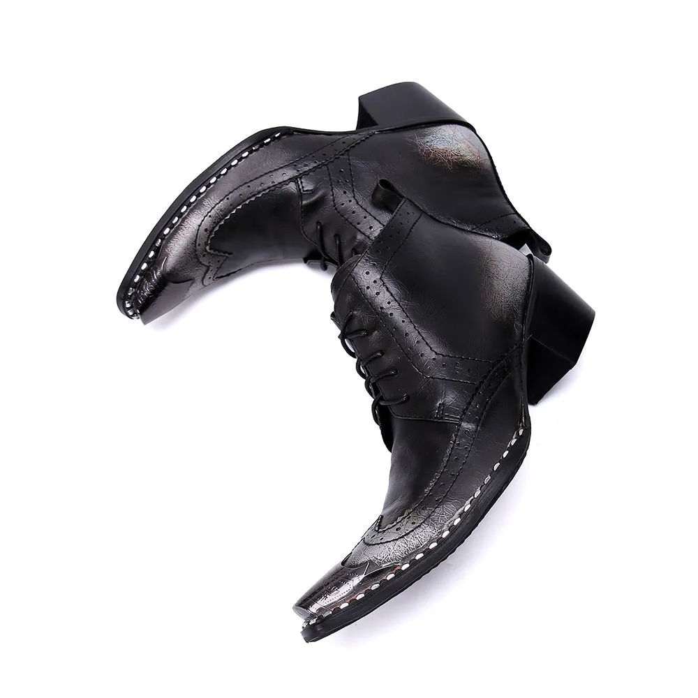 Two Tones Metal Toe High Heel Ankle Boots