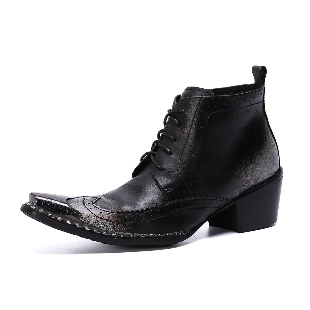 Two Tones Metal Toe High Heel Ankle Boots