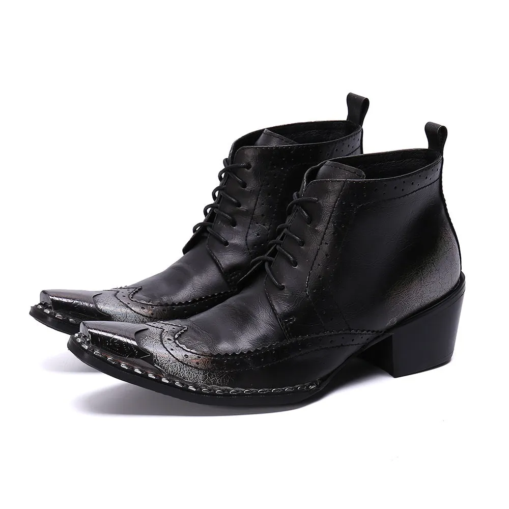 Two Tones Metal Toe High Heel Ankle Boots