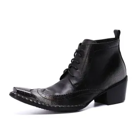 Two Tones Metal Toe High Heel Ankle Boots