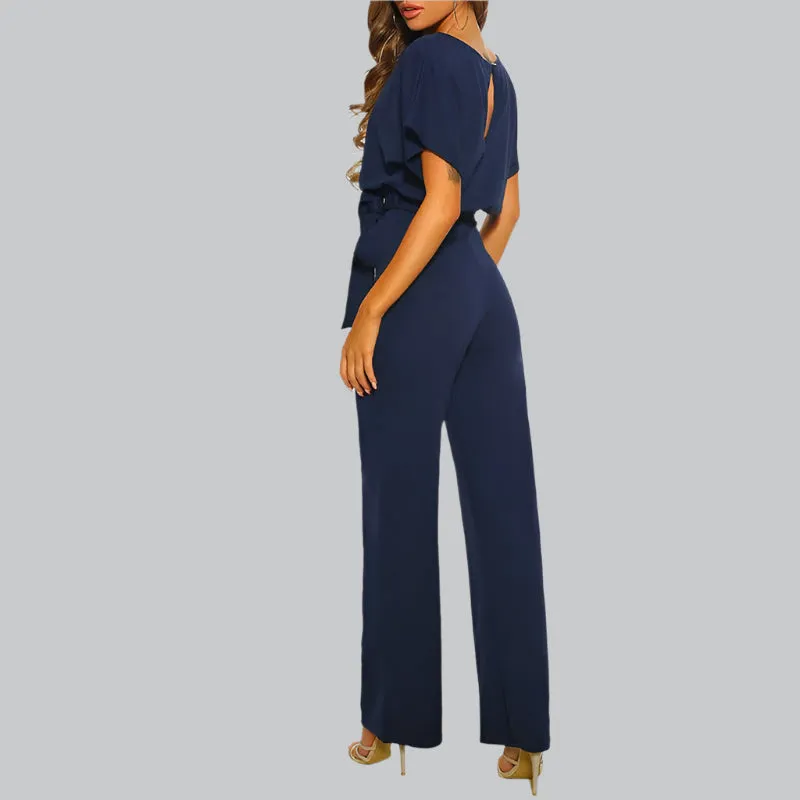 Vera | Women's Elegant Tie-Belt Jumpsuit