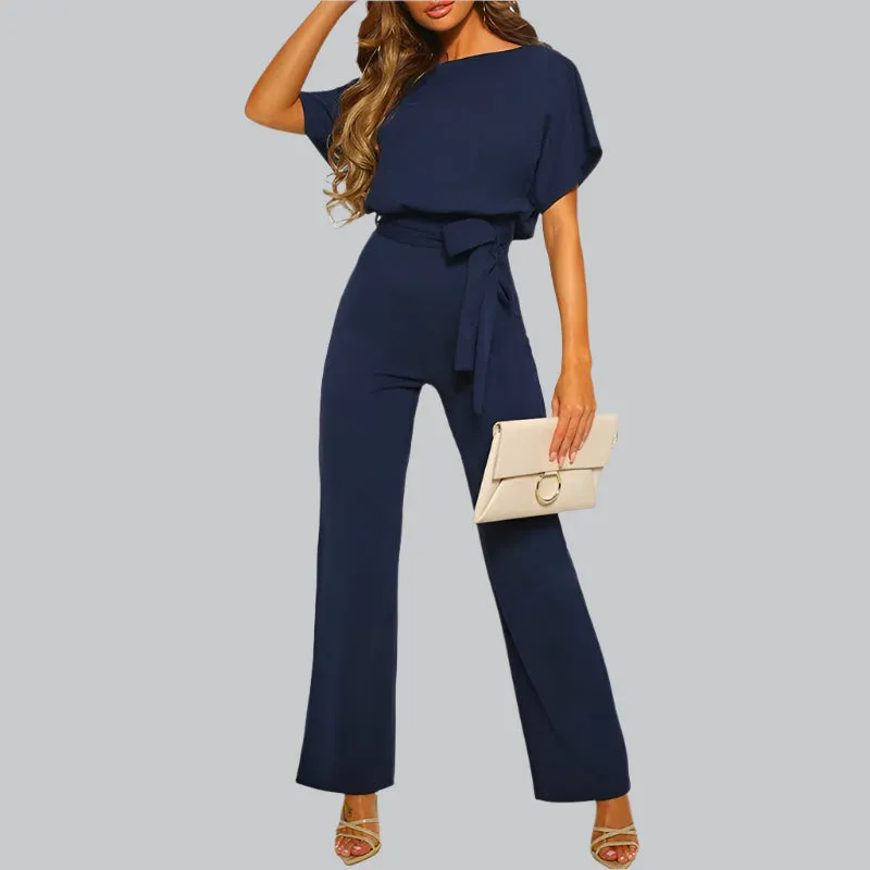 Vera | Women's Elegant Tie-Belt Jumpsuit